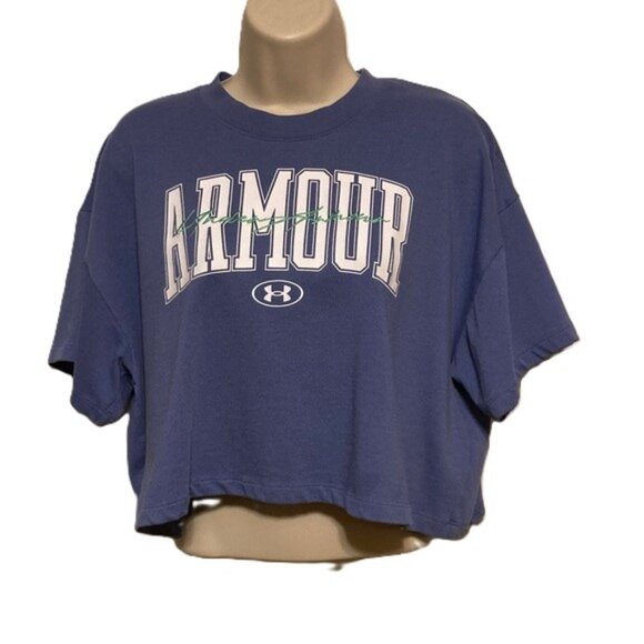 UNDER ARMOUR Purple with Green Embroidery Cropped Tee Short Sleeves Womens Small - Picture 1 of 13